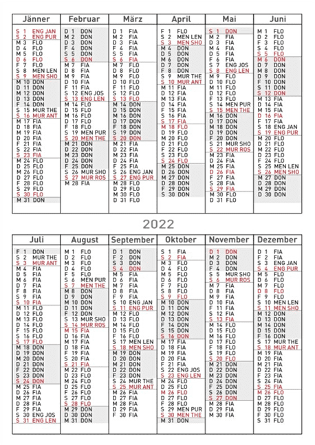 Bereitschaftsdienstkalender 2022